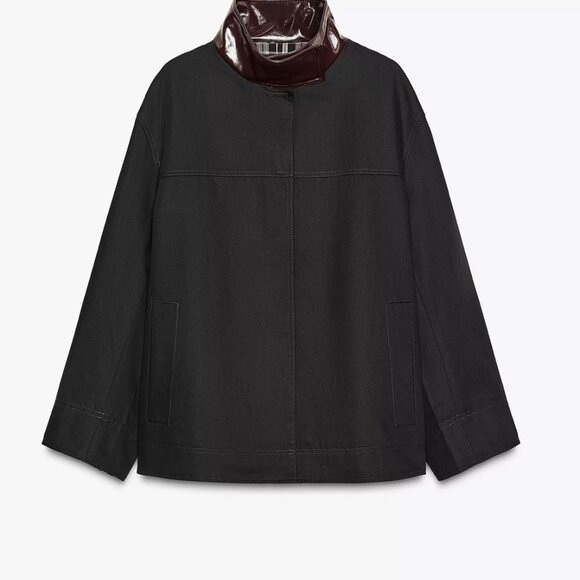 Zara Jackets & Blazers - ZARA ZW Collection Contrast Collar Jacket – Black/Brown | EU Chic | New (No Tags